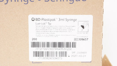 BD 309657 Luer-Lok Tip, Syringe 3ml - Box of 200